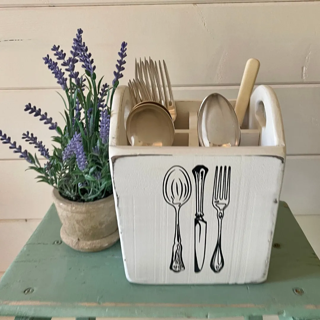 White Wooden Cutlery Box Funky Chunky