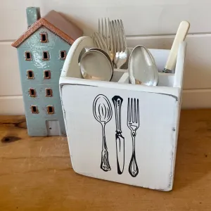 White Wooden Cutlery Box Funky Chunky