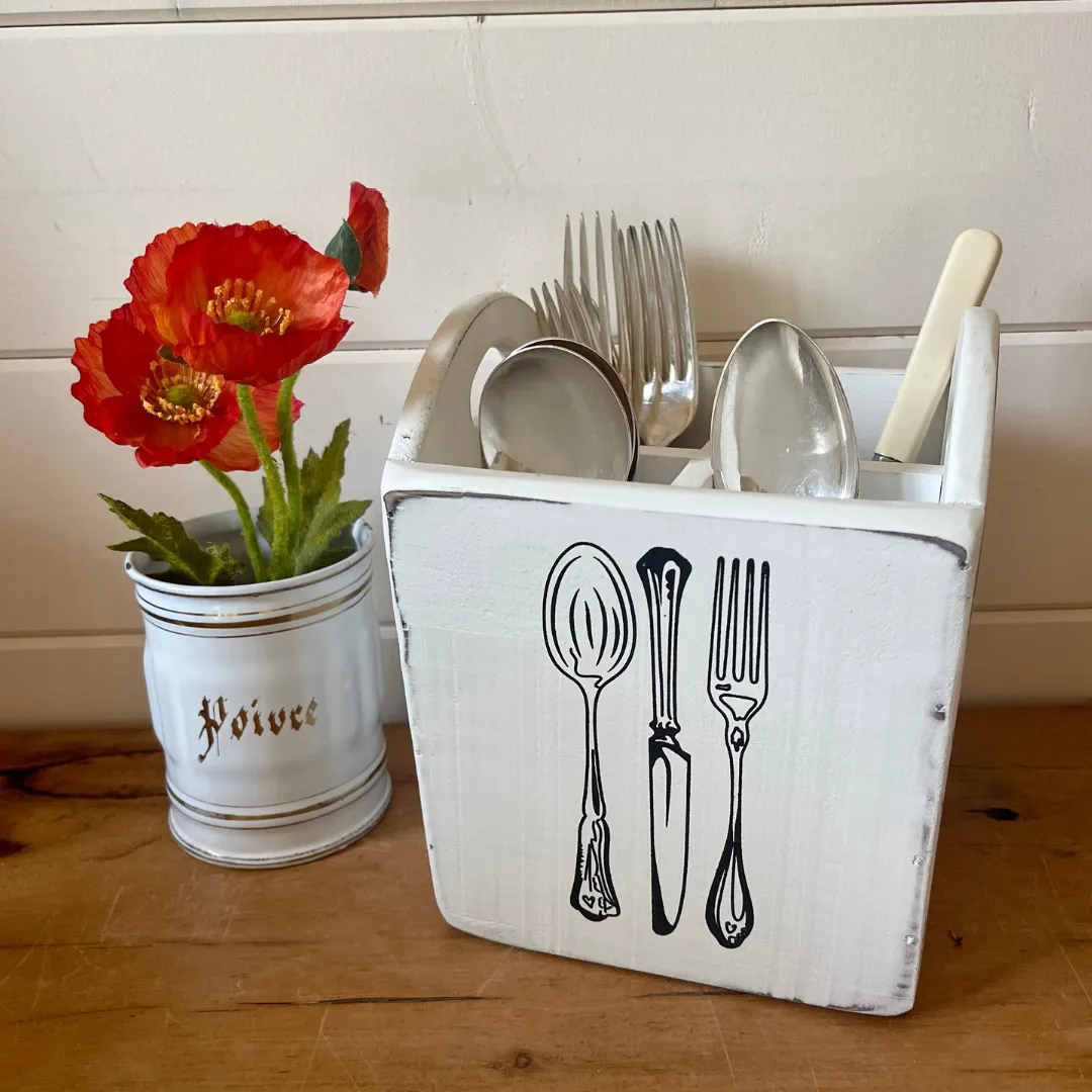 White Wooden Cutlery Box Funky Chunky