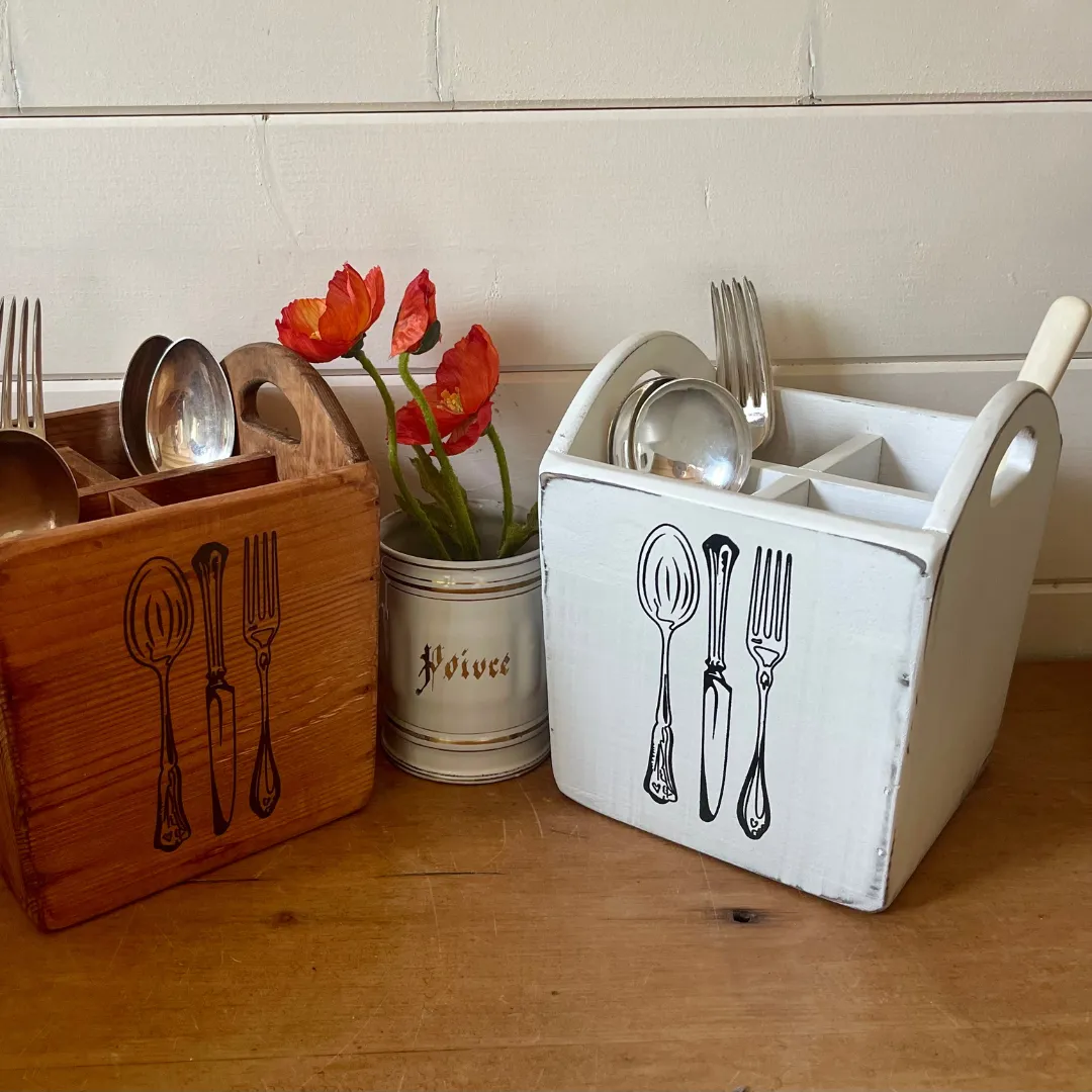 White Wooden Cutlery Box Funky Chunky